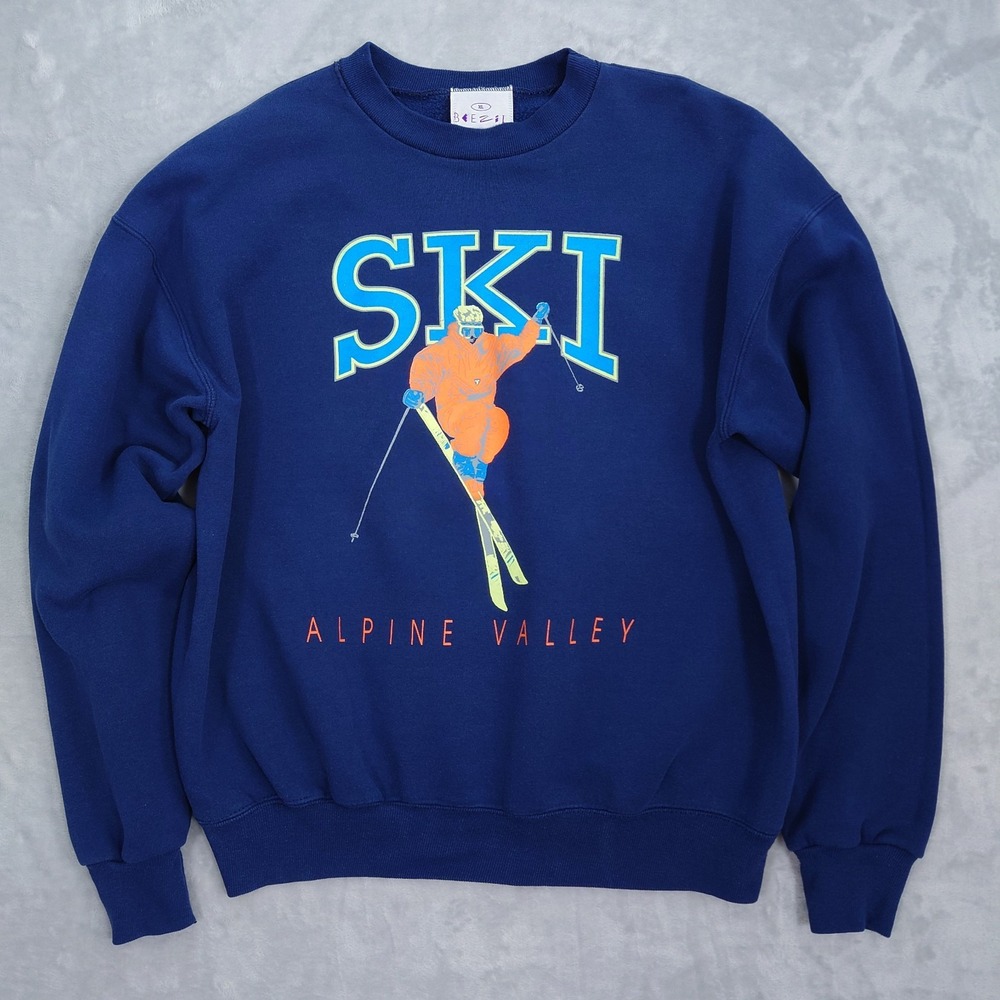 Vintage 80s Beezil Ski Alpine Valley Sweatshirt Mens XL Blue Made USA Pullover